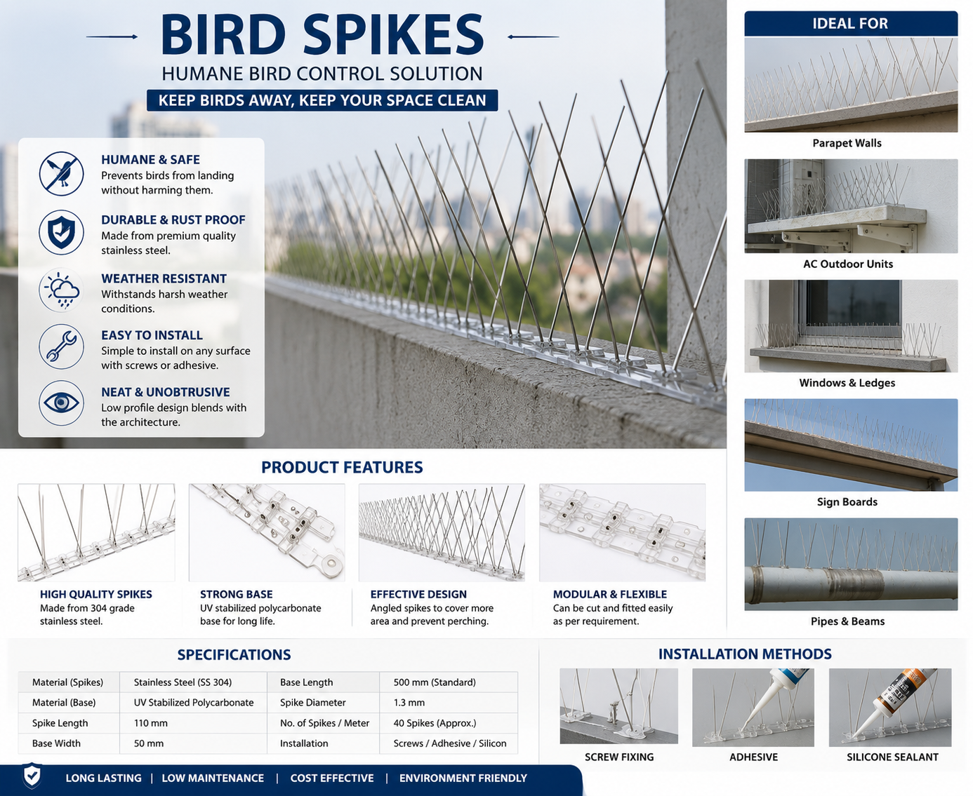 Bird Spikes — Humane Bird Control